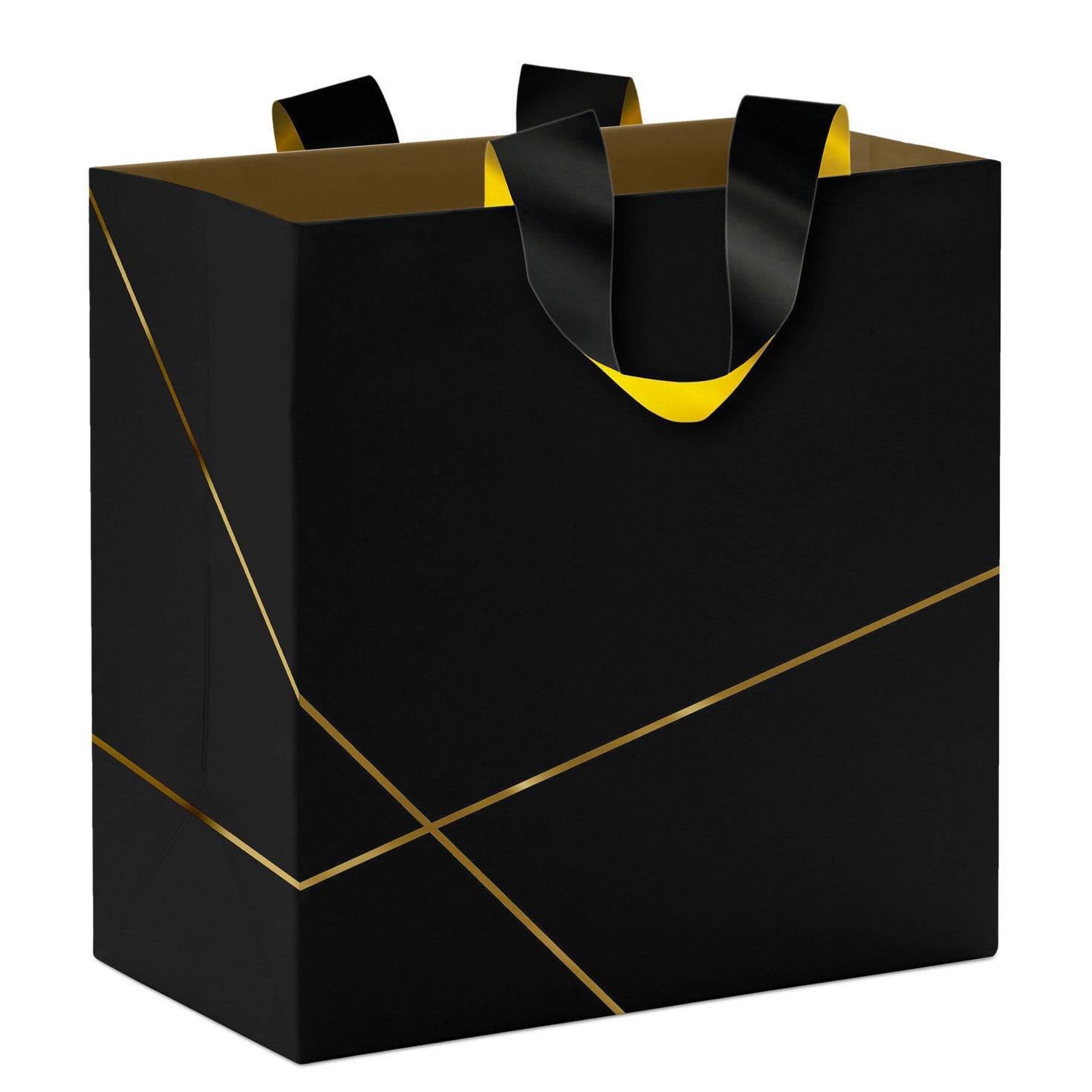 5.5" Gold Lines on Black Small Square Gift Bag