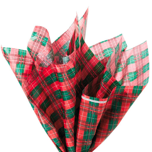 Red and Green Christmas Plaid Tissue Paper, 6 sheets, Green Plaid