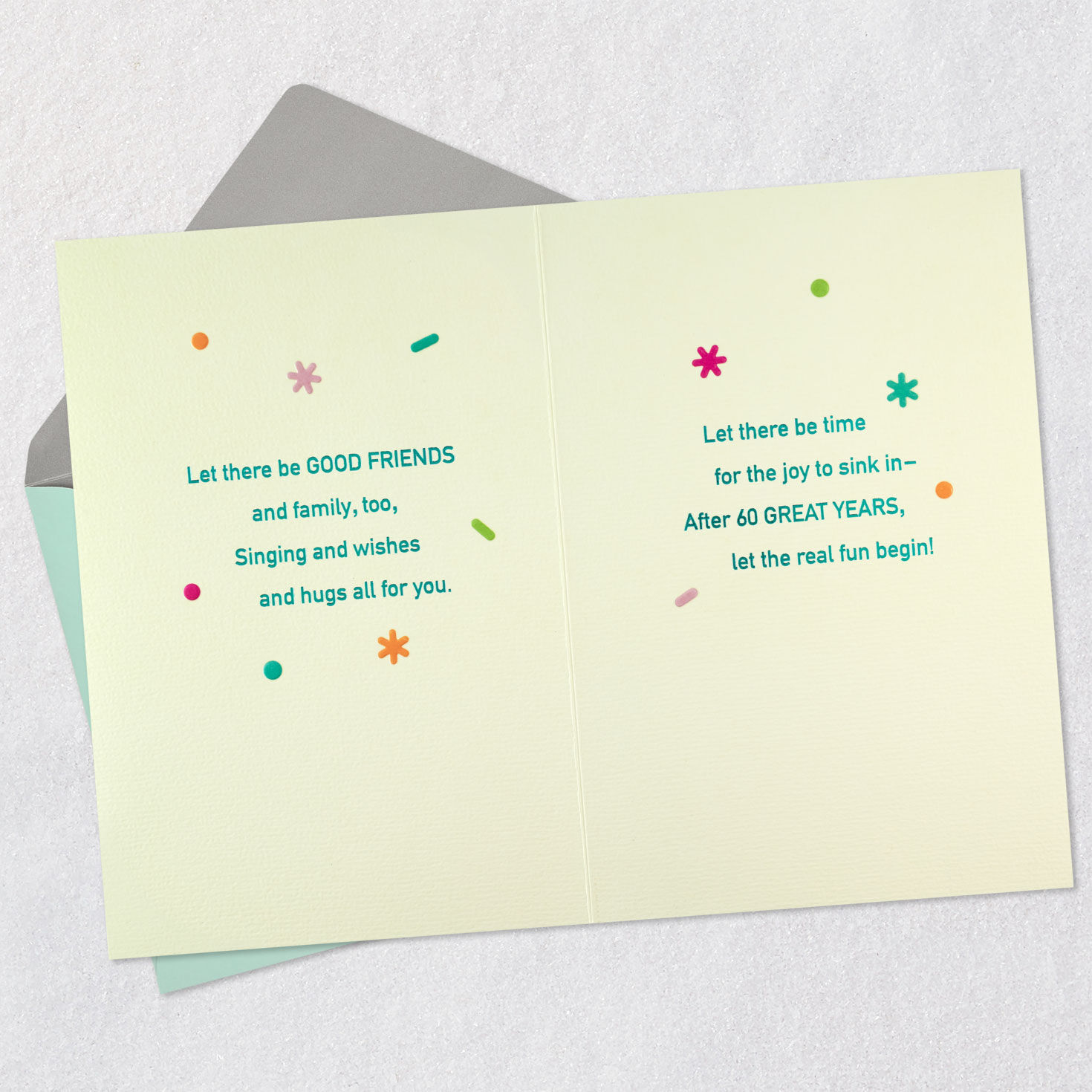 Numeral Candles and Sprinkles 60th Birthday Card Open card with envelope image number 4