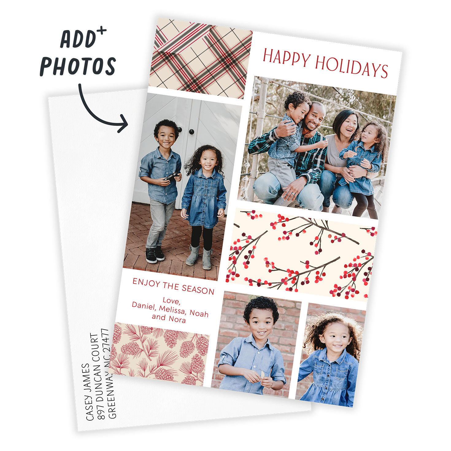 Pattern Squares Collage Personalized Holiday Card Card Front indicating personalization image number 2