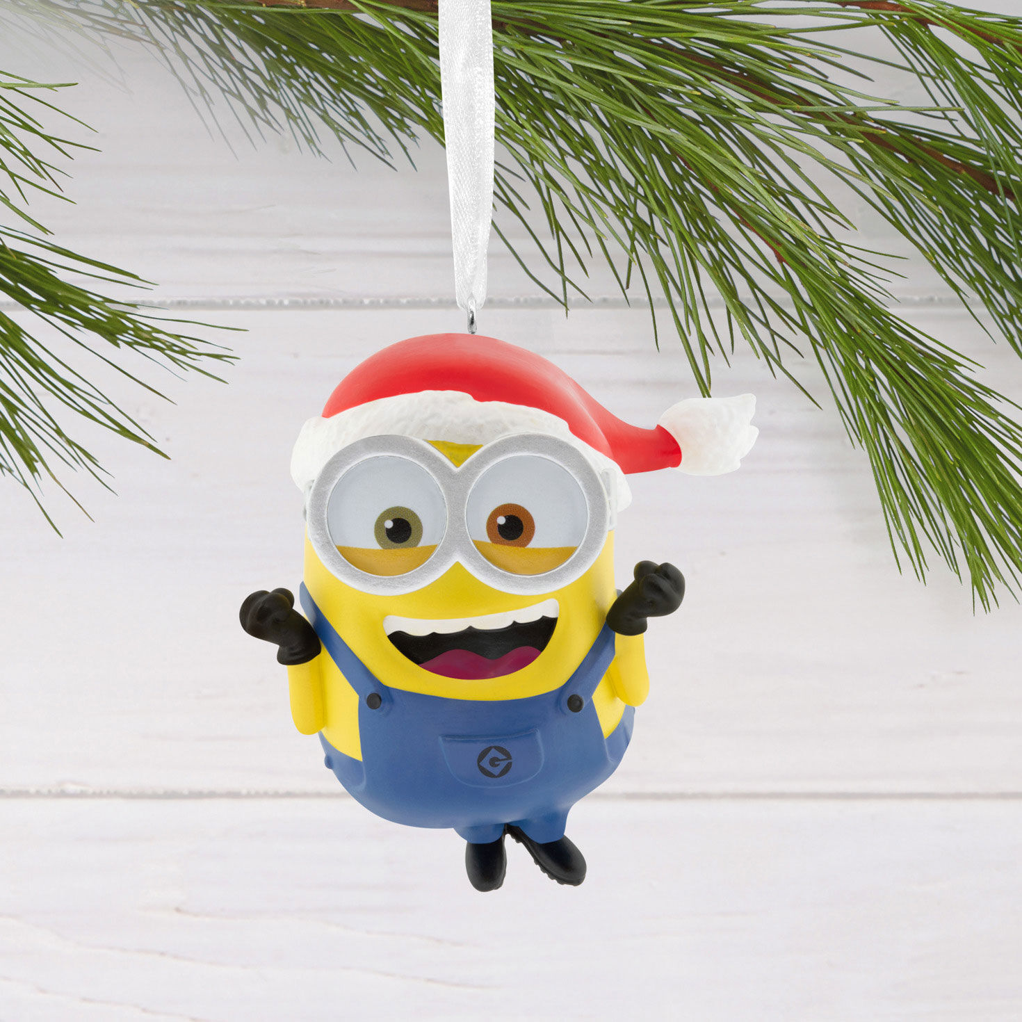 Minion Bob in Santa Hat Christmas Ornament hanging on tree image number 2