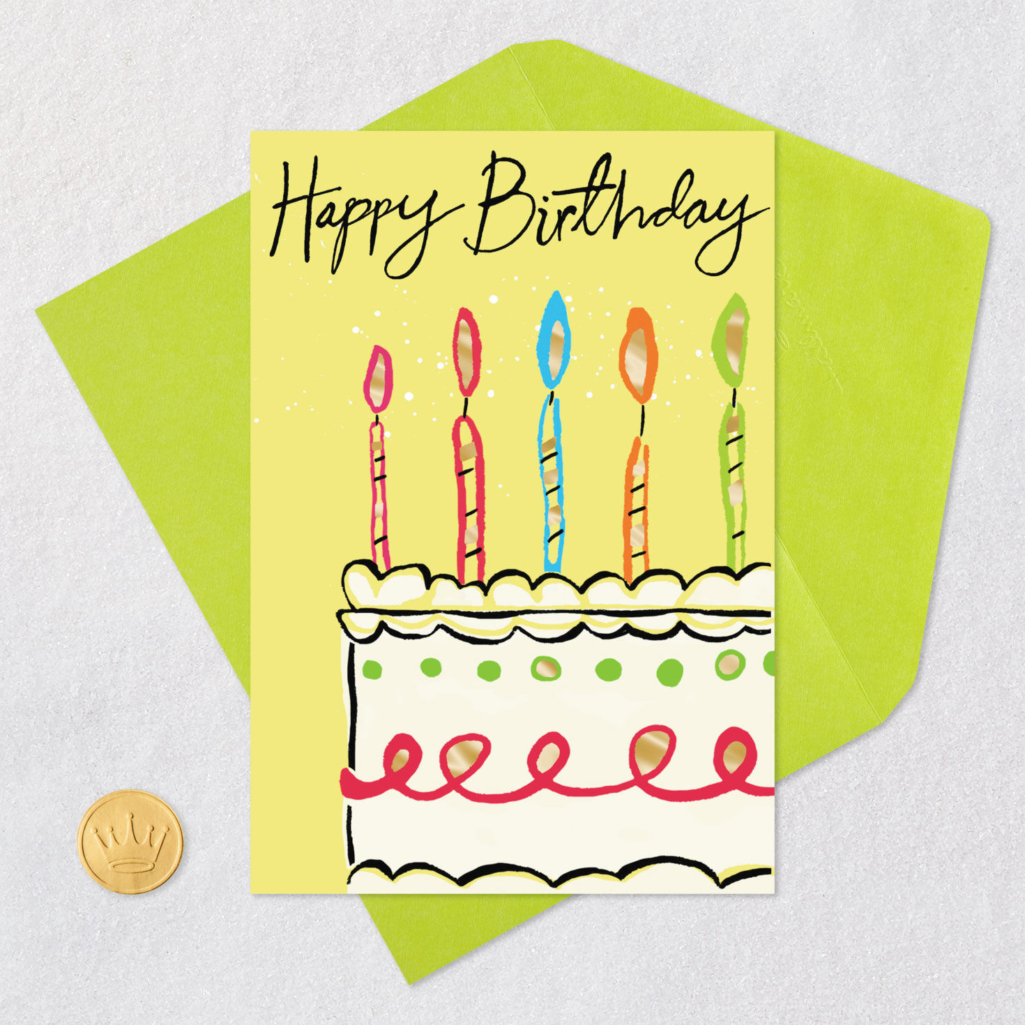 Cake With Candles Happy Birthday Card Card Front with Envelope and Gold Seal image number 5