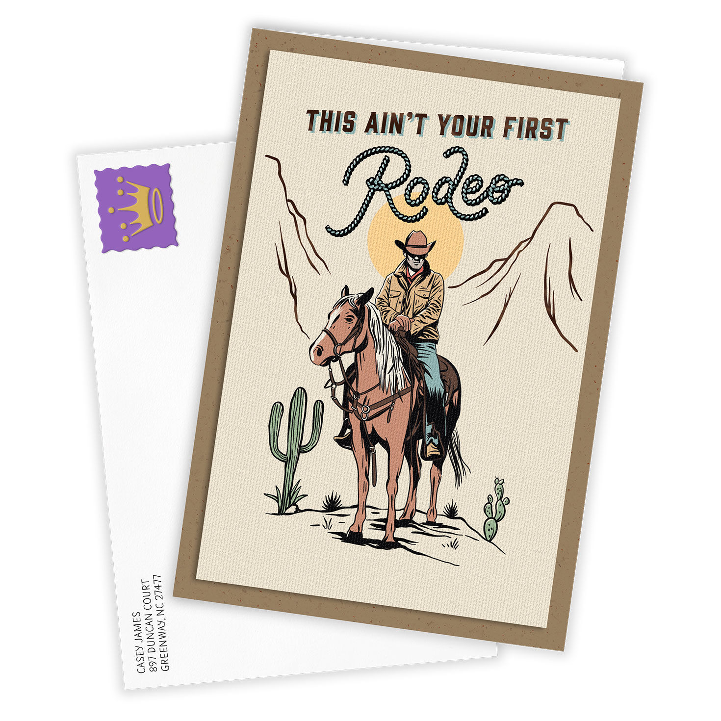 Vintage Cowboy Drawing Personalized Birthday Card Card Front with Envelope image number 2