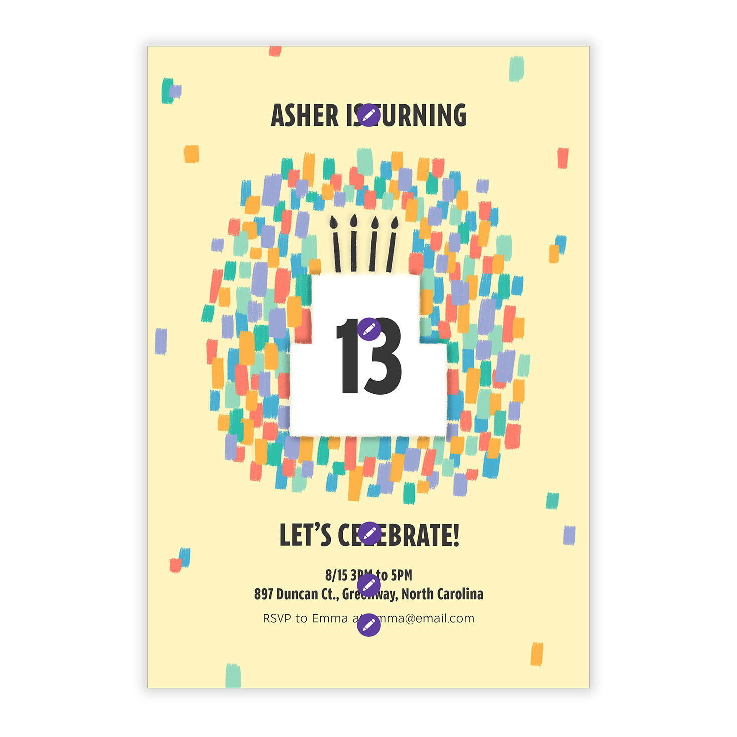Abstract Confetti Cake Personalized Party Invitation front image number 5