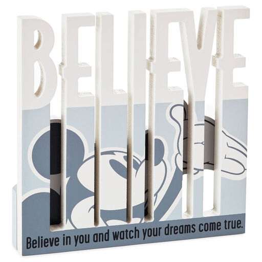 Disney Mickey Mouse Believe Wood Quote Sign, 6x6, 