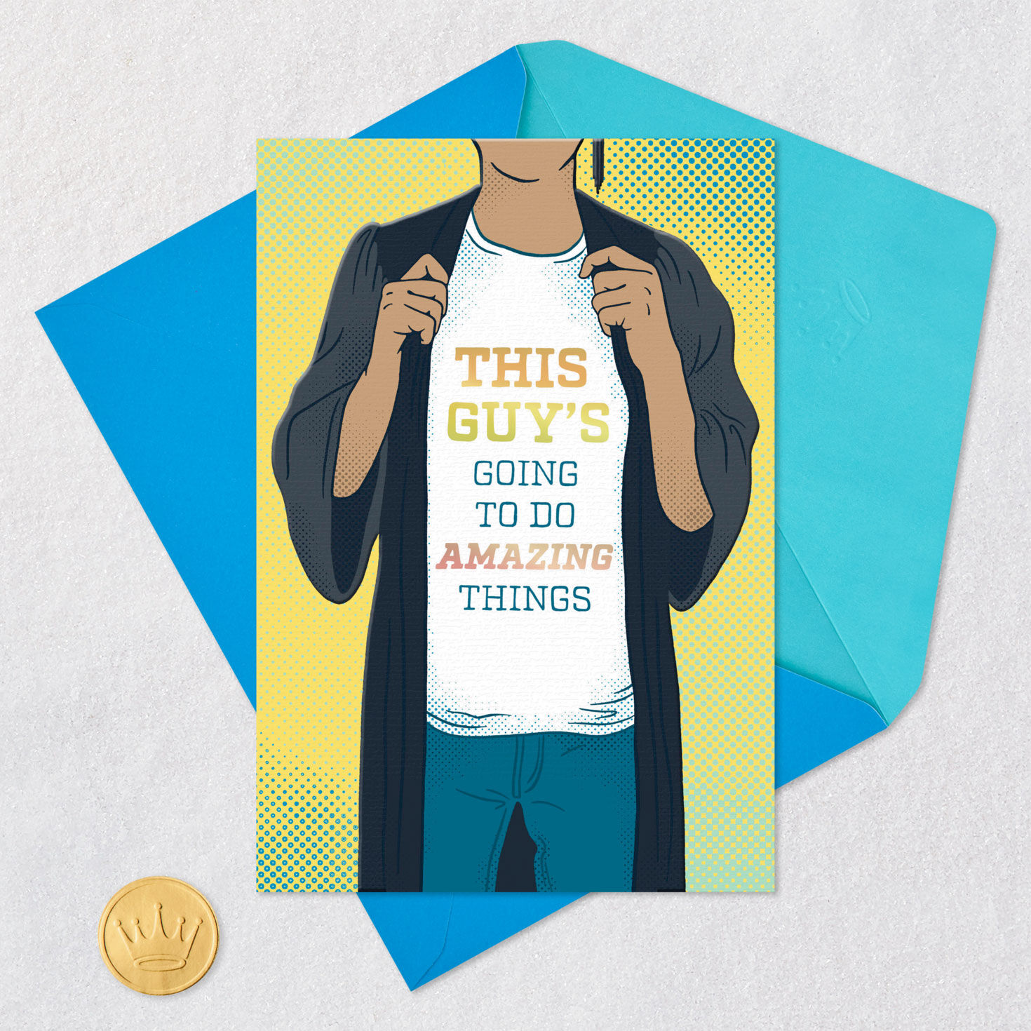 Man in Grad Robe Graduation Card for Guy Card Front with Envelope and Gold Seal image number 6