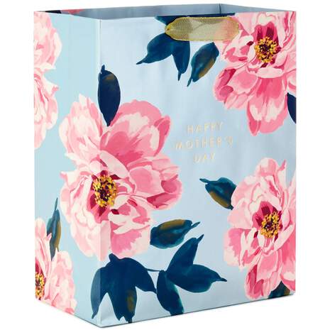 Peonies on Gray Large Mother's Day Gift Bag, 13", , large