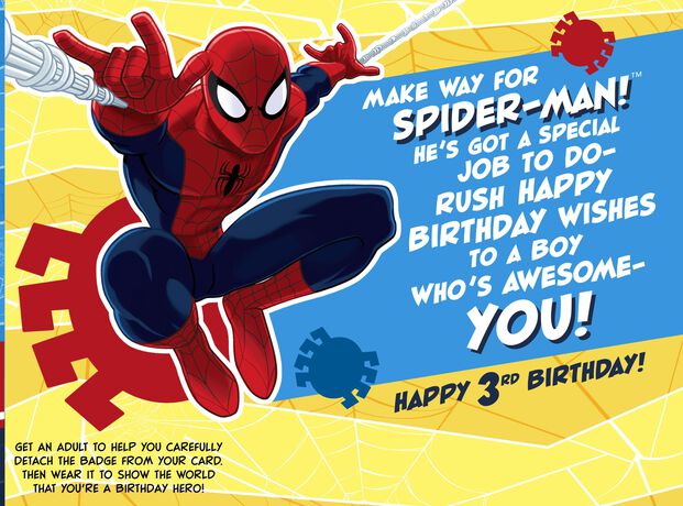 Spider Man 3rd Birthday Card With Wearable Ribbon
