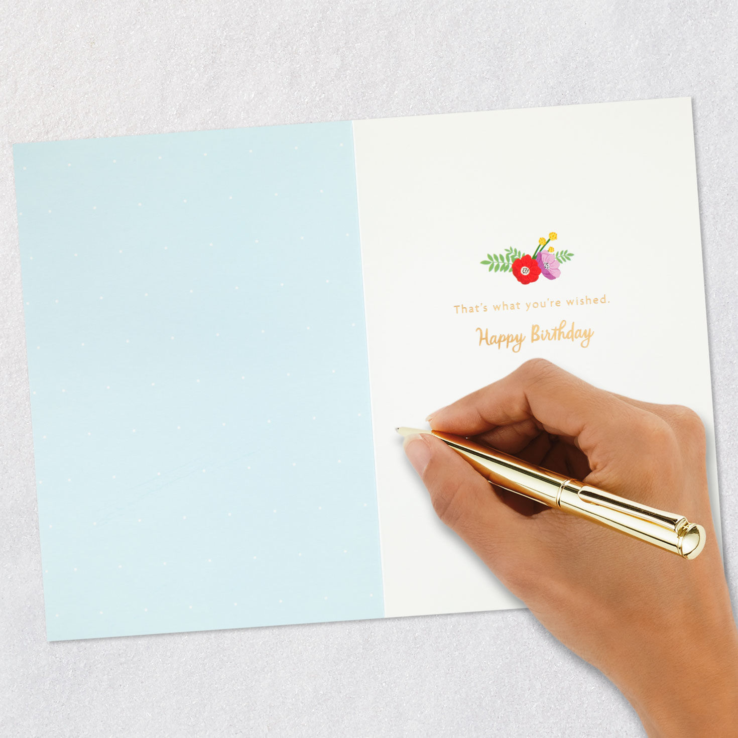 Woman With Flower Bouquet Birthday Card Signing card image number 6