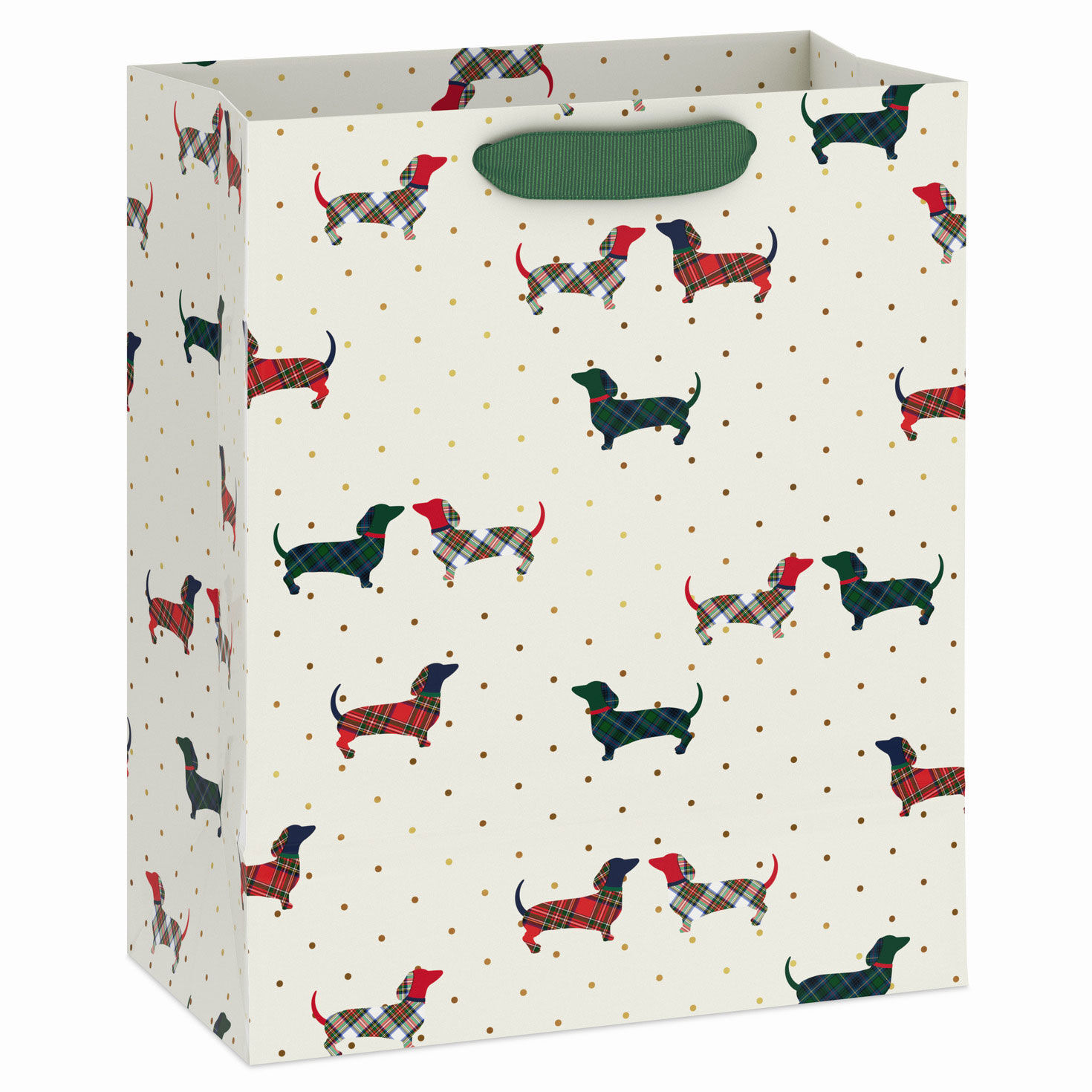Plaid Dachshunds on Ivory Christmas Gift Bag Back image number 6