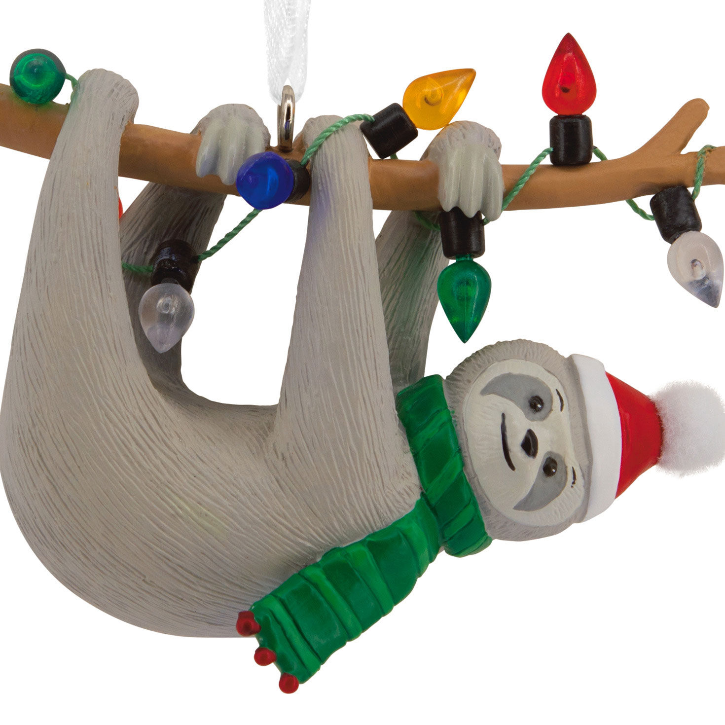 Sloth on Tree Branch Christmas Ornament closeup view image number 5