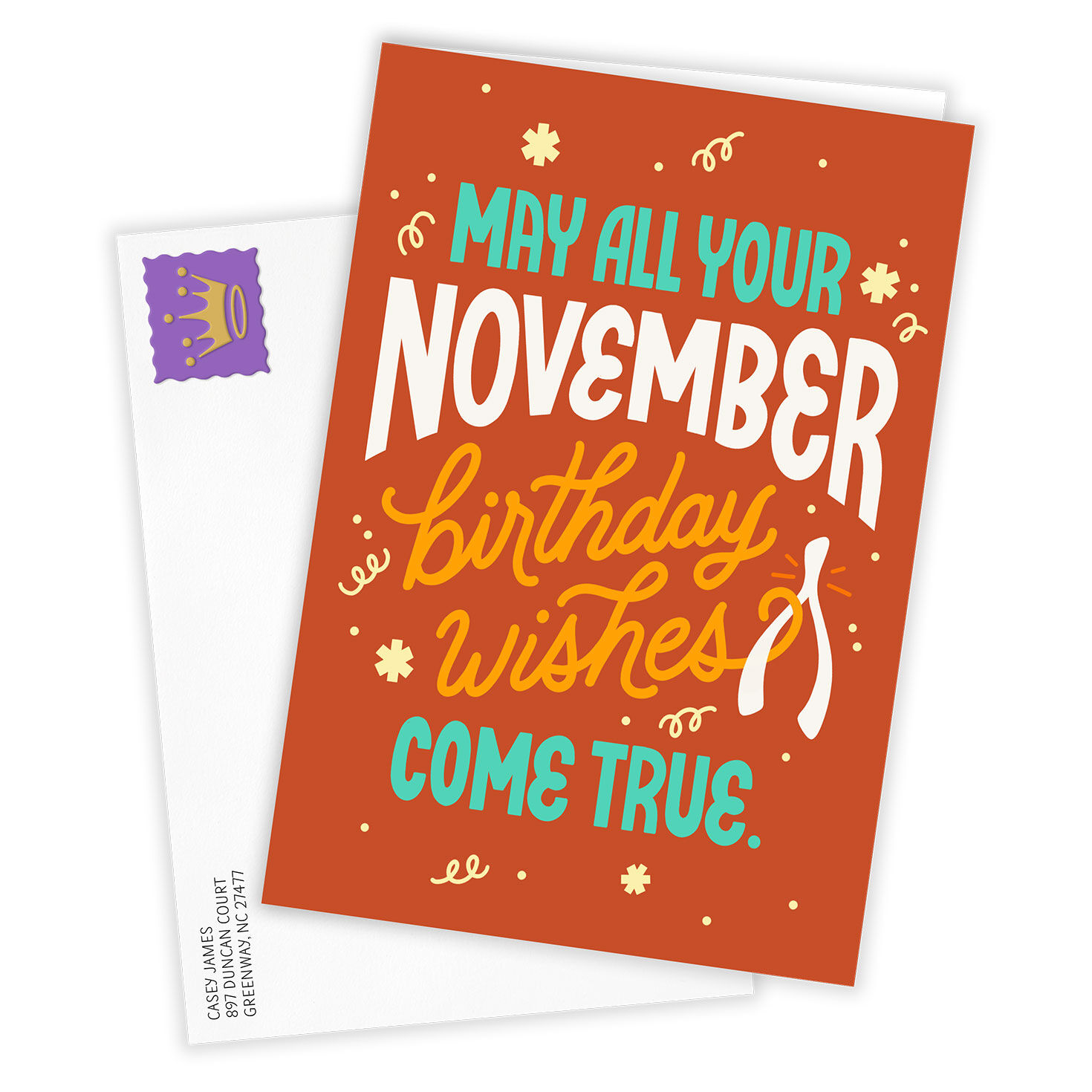 November Wishbone Personalized Birthday Card Card Front with Envelope image number 2