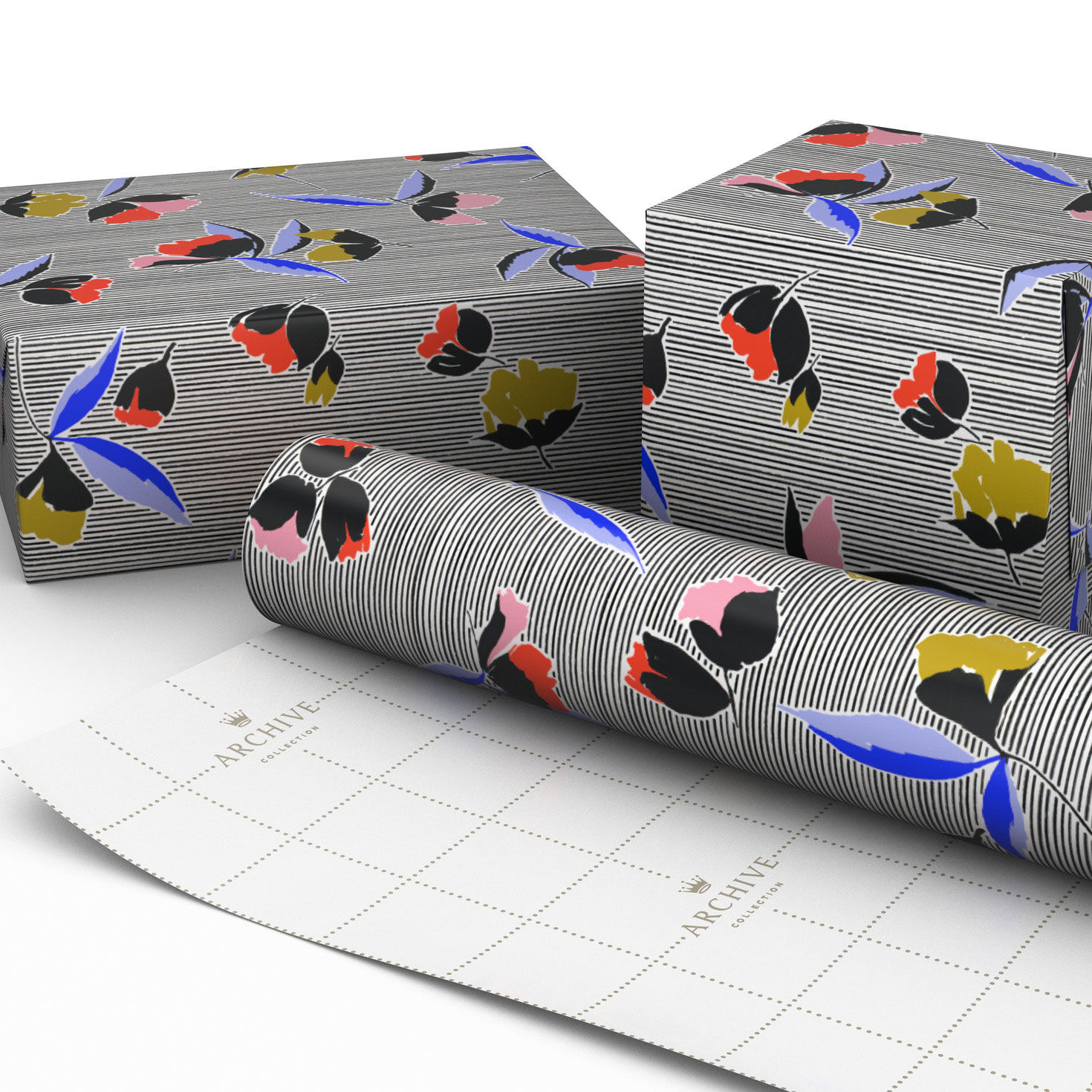 Bold Floral and Stripe Wrapping Paper Roll Wrapped pkg image number 2