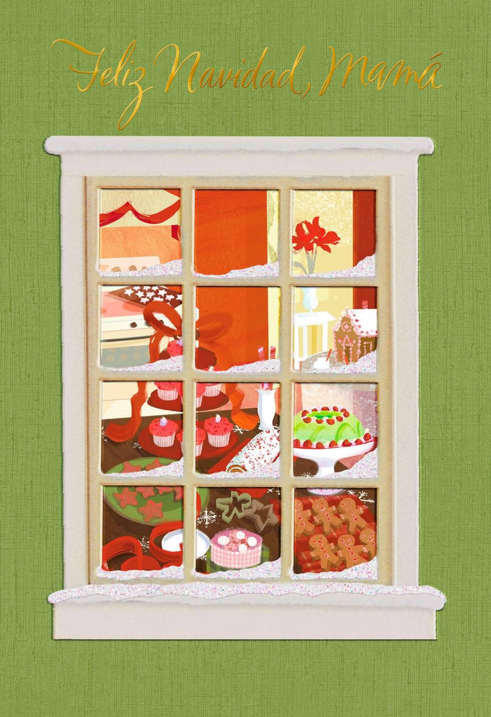 Snowy Window of Memories Spanish Christmas Card for Mother
