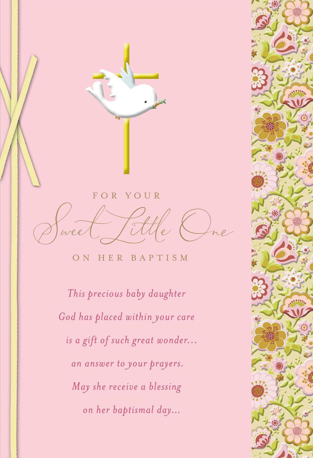 Dove With Gold Cross Baby Girl Baptism Card Greeting Cards