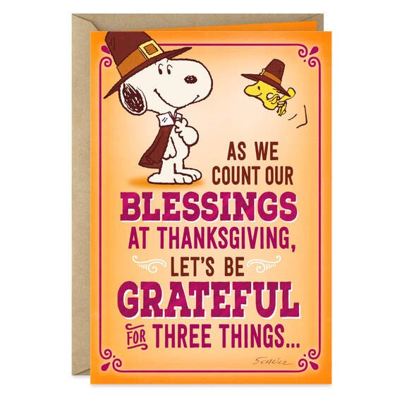 Peanuts® Snoopy and Woodstock Grateful Pilgrims Thanksgiving Card, , large image number 1