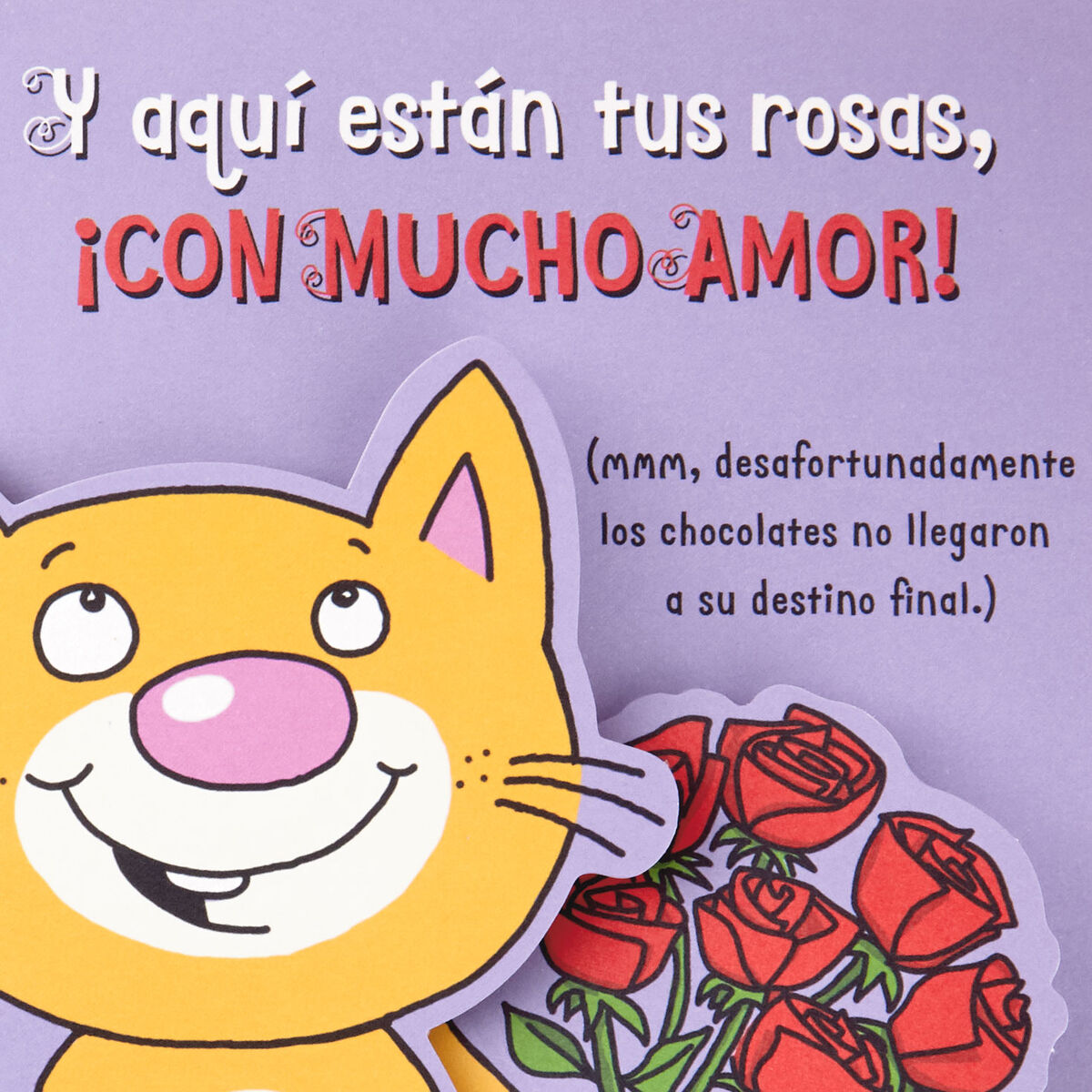 Roses and Chocolates Funny Pop Up SpanishLanguage Valentine's Day Card