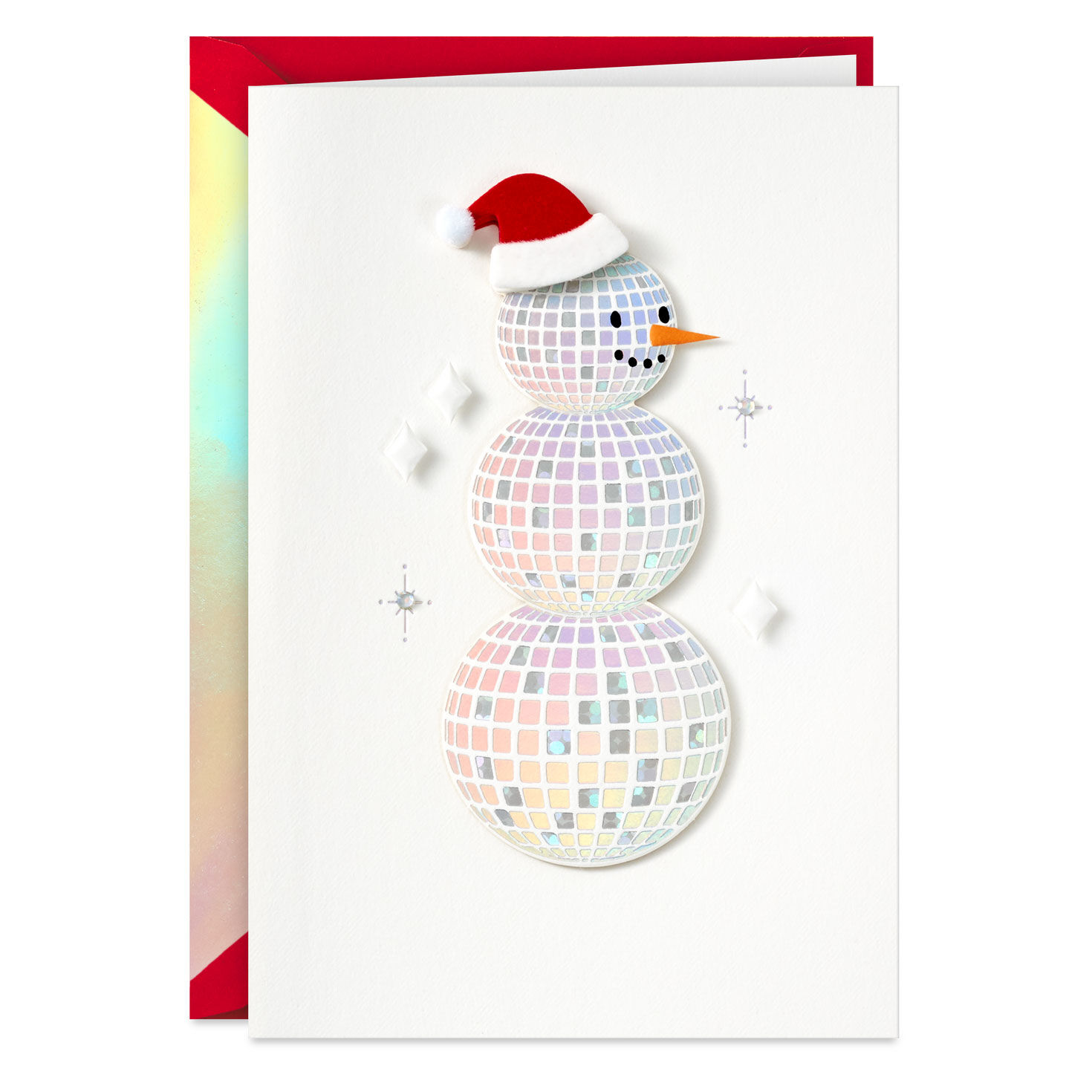 Disco Ball Santa Snowman Christmas Card