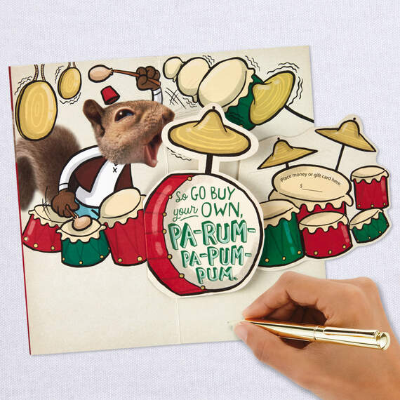 Little Drummer Squirrel Funny Pop-Up Money Holder Christmas Card, , large image number 6