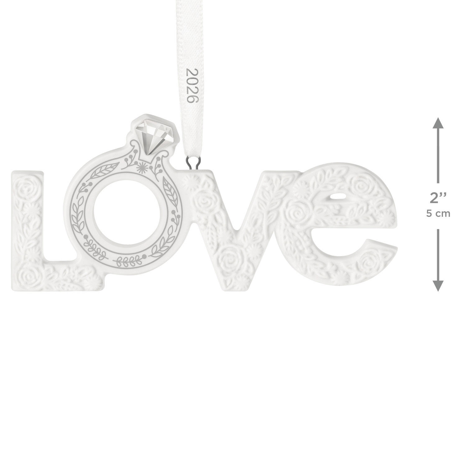 Love Word Art With Ring Keepsake Ornament measurement image number 3