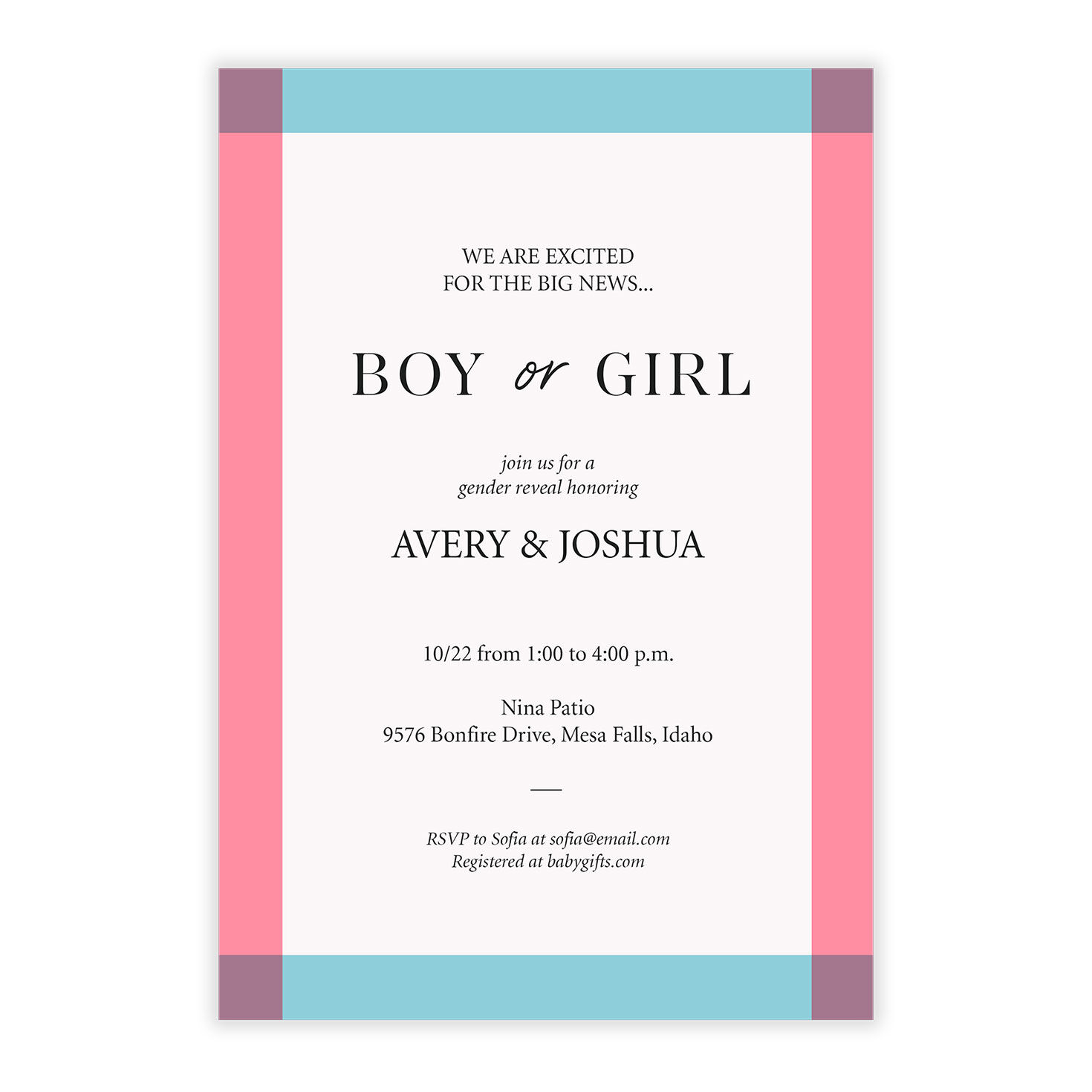 Boy or Girl Pink and Blue Gender Reveal Invitation, , large image number 5