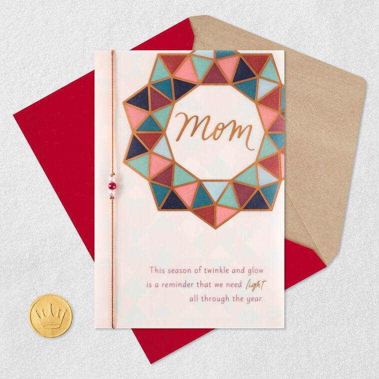 Modern Mosaic Holiday Wreath Mom Christmas Card Card Front with Envelope and Gold Seal image number 7