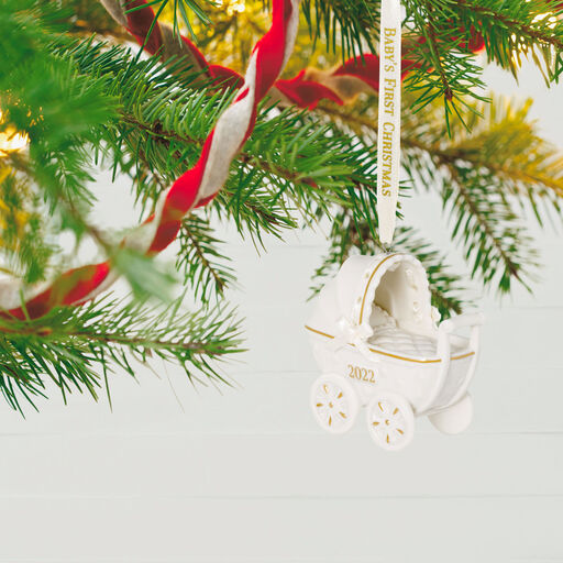 Baby's First Christmas Pram 2022 Porcelain Ornament, 