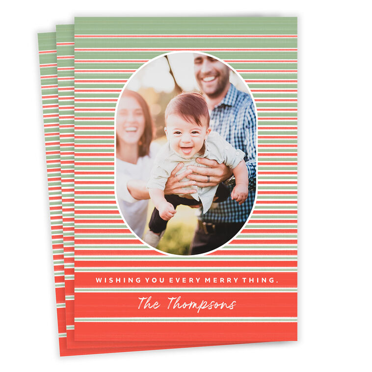 Bright Merry Stripes Flat Christmas Photo Card