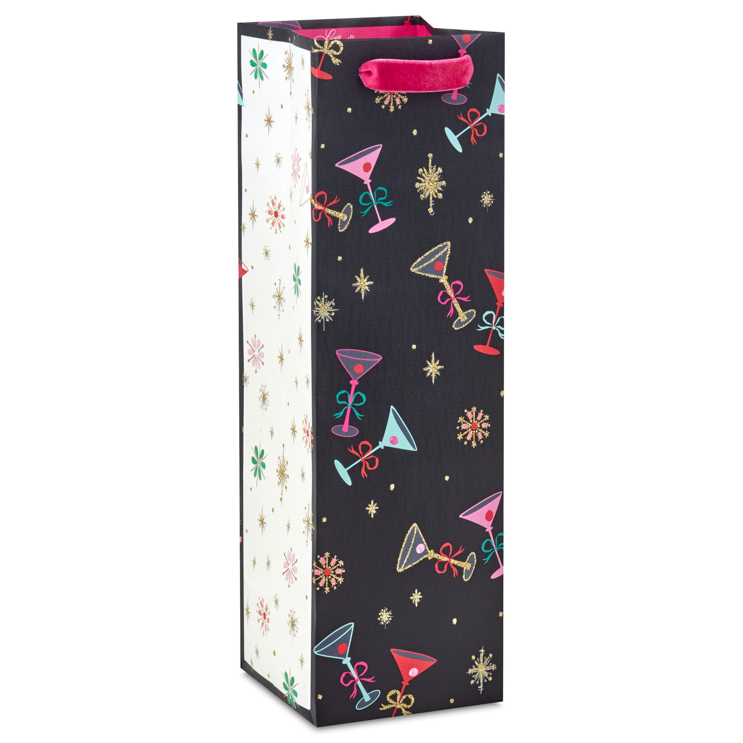 13" Lacey Chabert Collection Tiny Tini Glasses on Black Christmas Wine Gift Bag