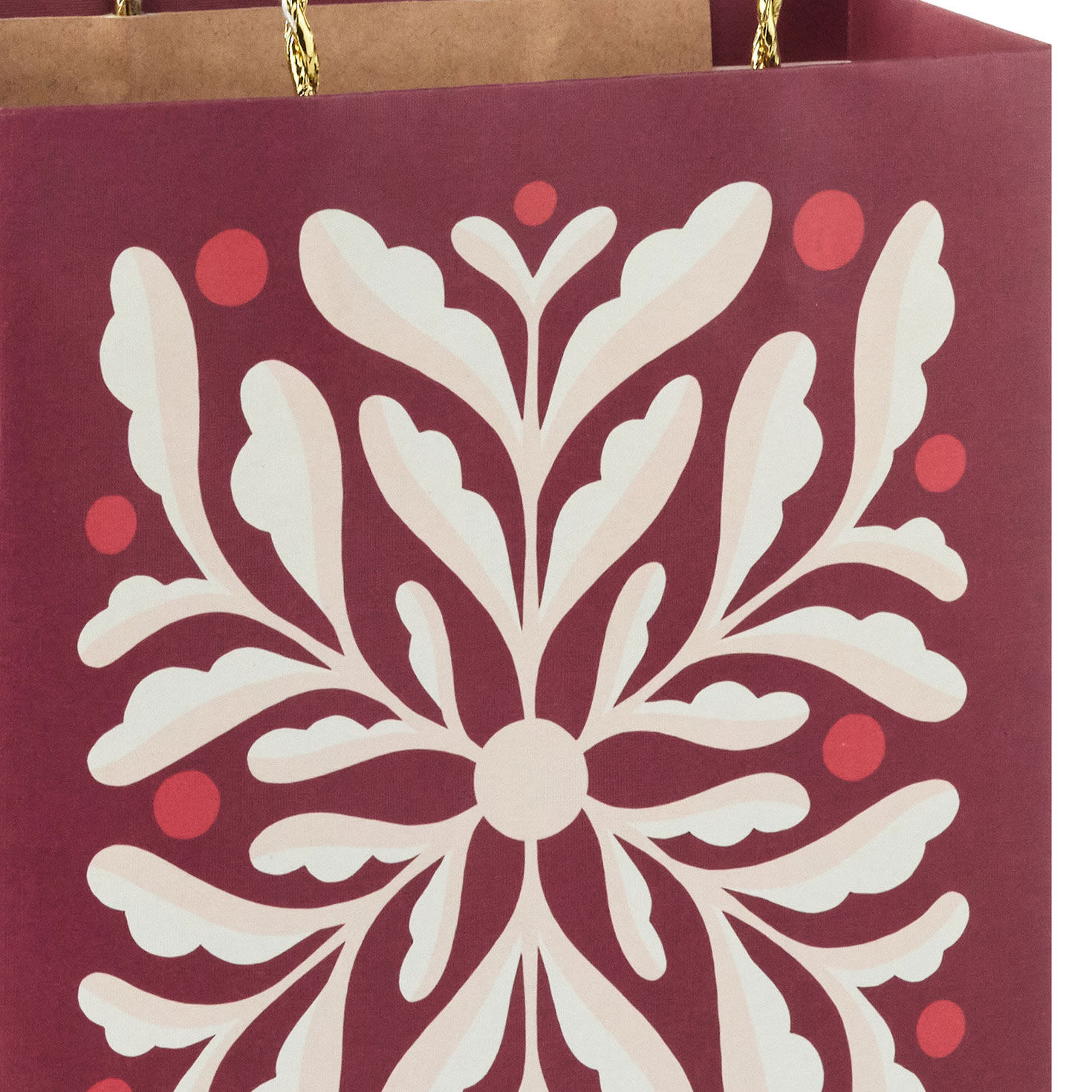 Abstract Flower on Dark Red Christmas Gift Bag Handle Detail image number 4