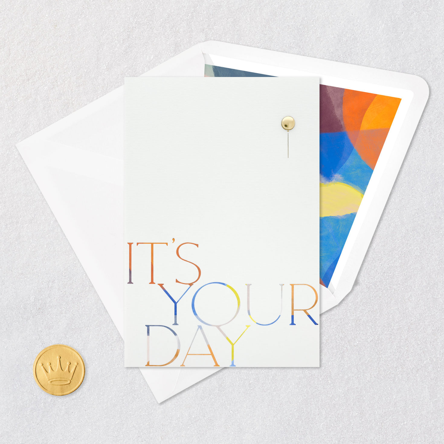 Modern Rainbow Lettering with Balloon Birthday Card Card Front with Envelope and Gold Seal image number 5