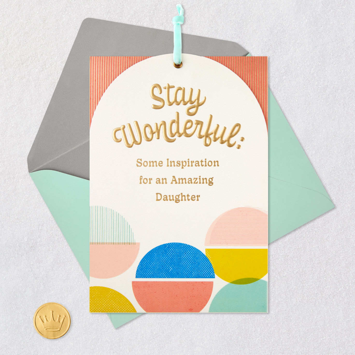 Blue, Yellow, Green and Peach Birthday Card for Daughter Card Front with Envelope and Gold Seal image number 8