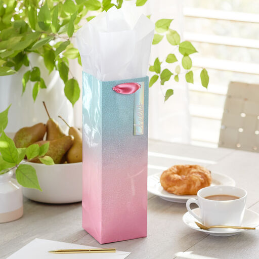 13" Pink and Aqua Ombré Wine Gift Bag, 