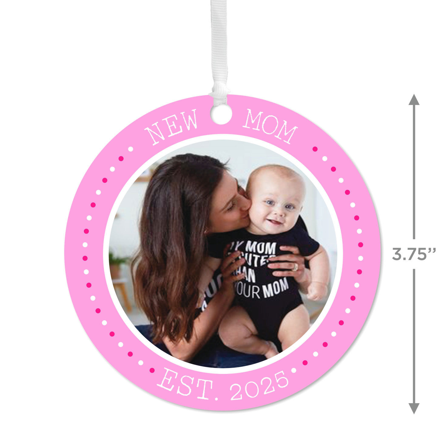 New Mom Round Metal Personalized Ornament, Custom Photo and Text, , large image number 3