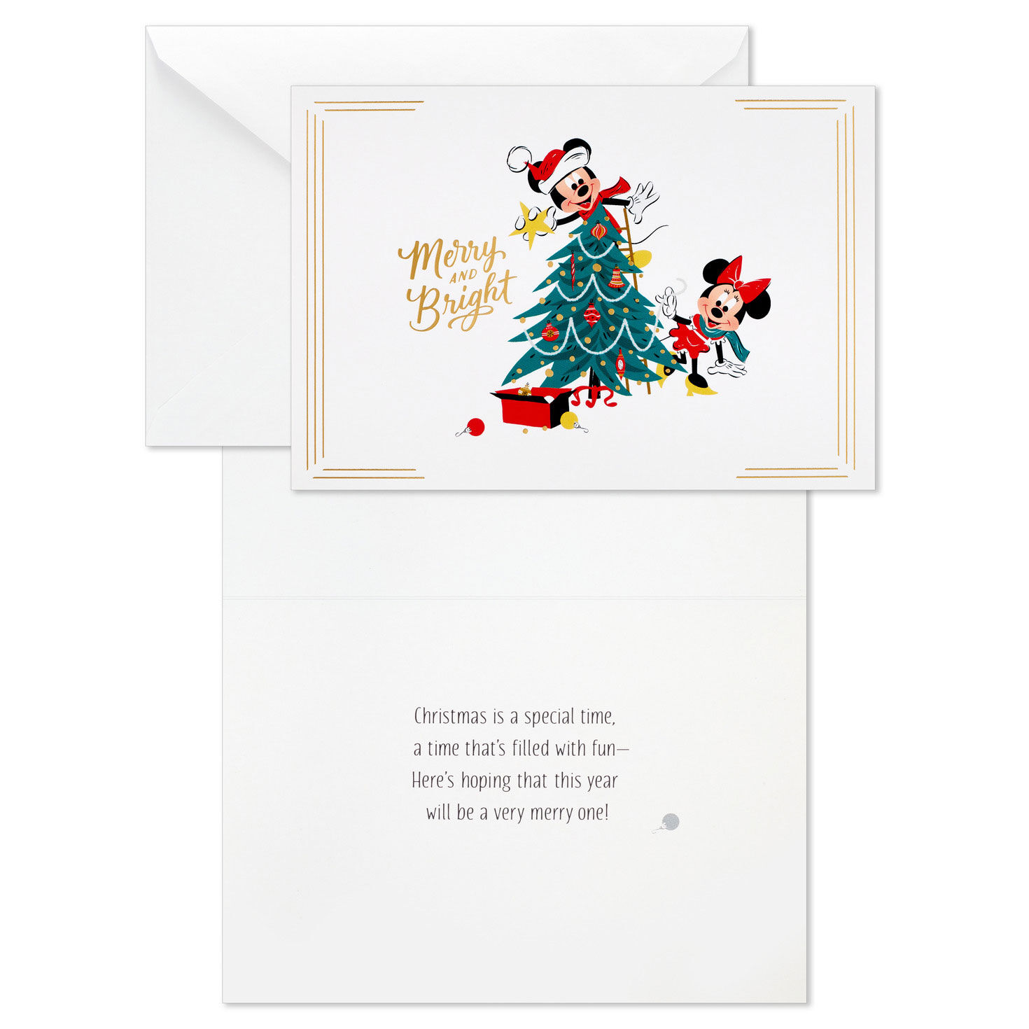 Mickey and Minnie Boxed Christmas Card Pack Card Front with Sentiment image number 3