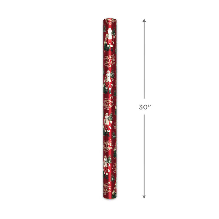 Happy Holidays Santa Burgundy Wrapping Paper Roll Measurement image number 5