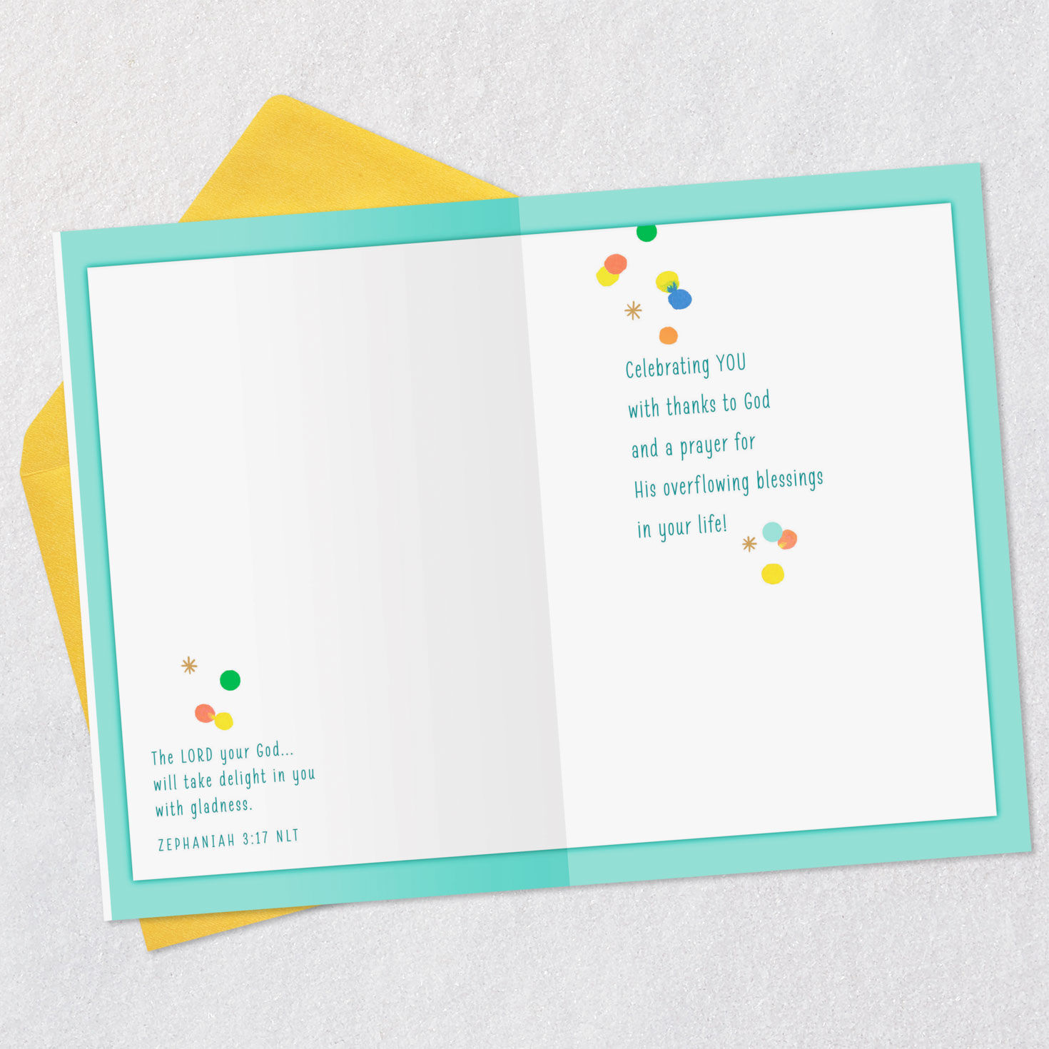 Cake With Confetti and Candle Religious Birthday Card Open card with envelope image number 4