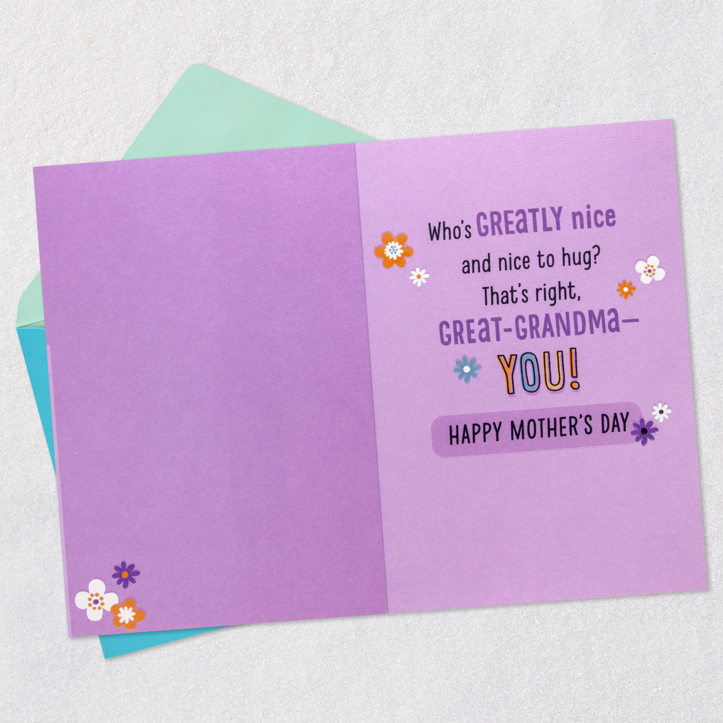 Tabby Cat on Purple Mother's Day Card for Great-Grandma Open card with envelope image number 3