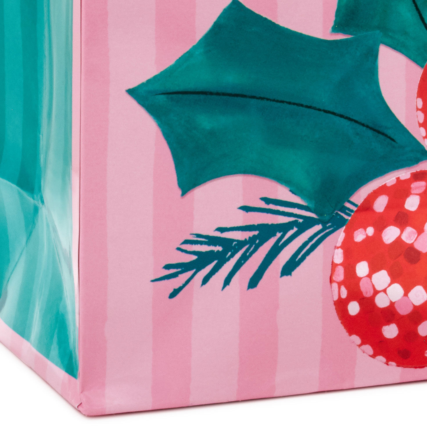 Disco Berries on Pink Small Christmas Gift Bag Base/Side Detail image number 5