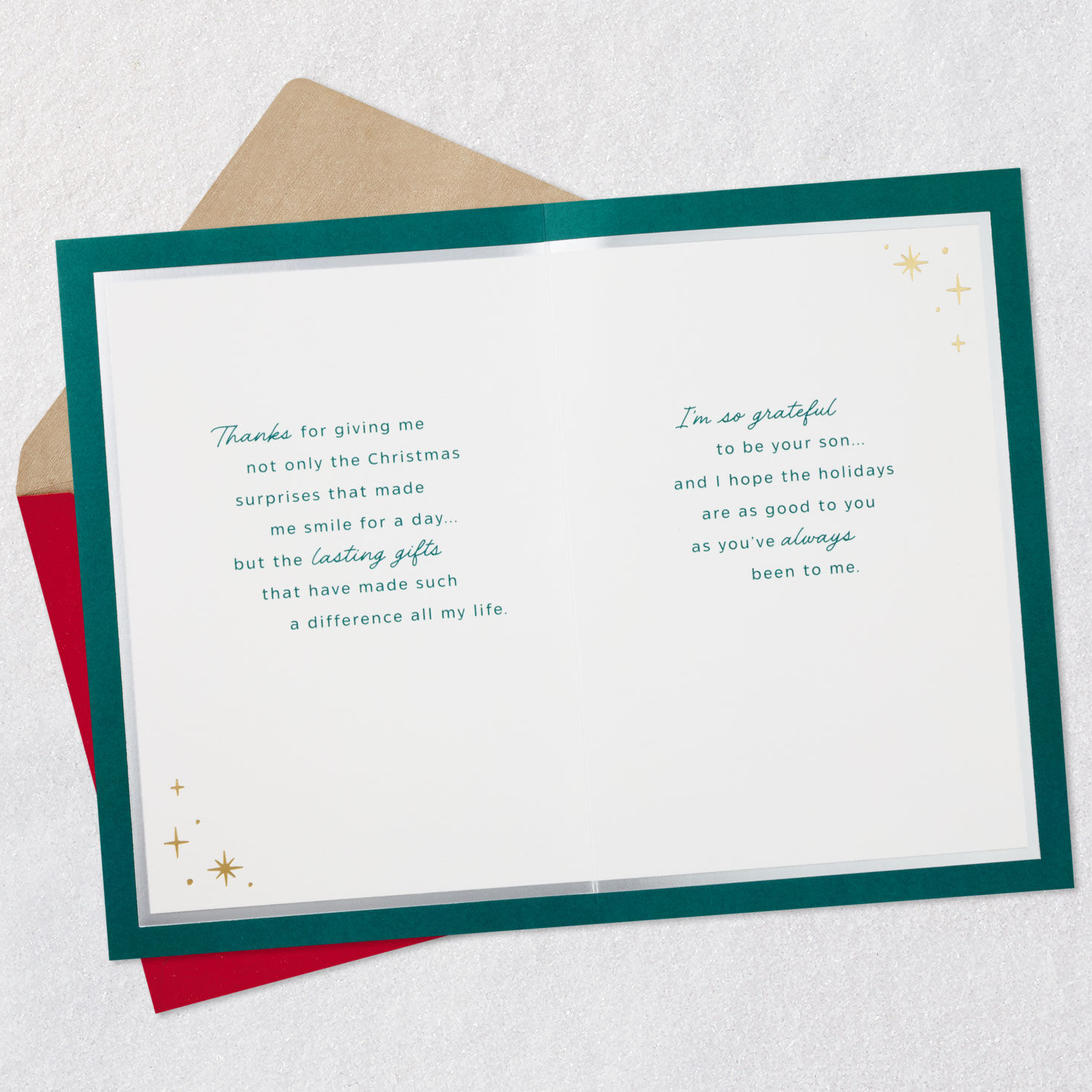 Gold Foliage Christmas Card for Parents from Son Open card with envelope image number 4