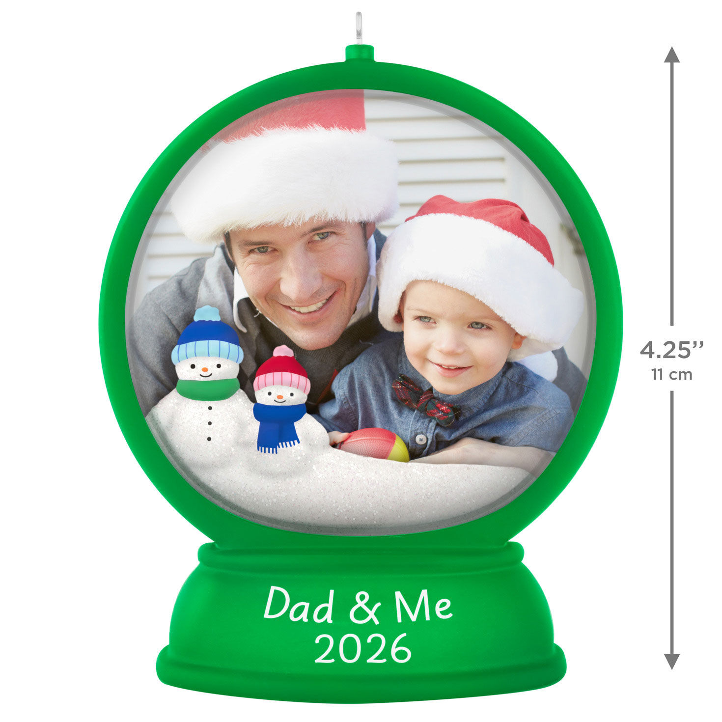 Dad and Me Green Snow Globe Frame Keepsake Ornament measurement image number 3