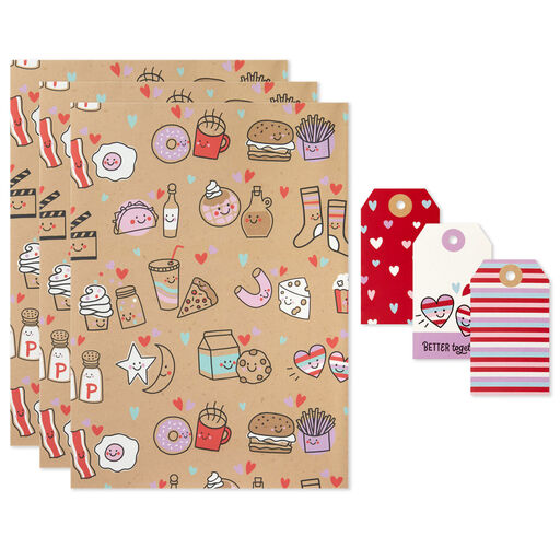 Better Together Flat Wrapping Paper With Gift Tags, 3 sheets, 