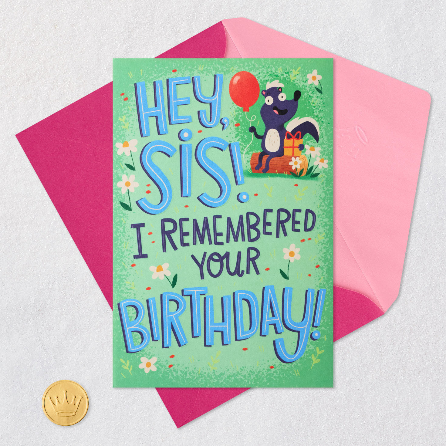 Skunk Funny Birthday Card With Sticker for Sister Card Front with Envelope and Gold Seal image number 6