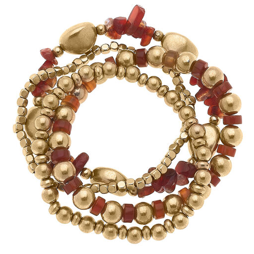 Rusty Red Carnelian Beaded Stretch Bracelets, Set of 4, 