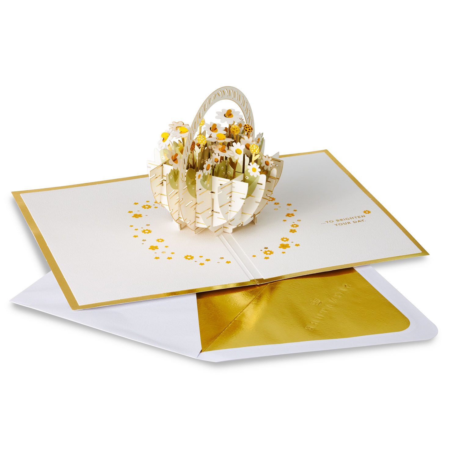 Basket of Daisies Pop-Up Thinking of You Card Open card with envelope image number 2