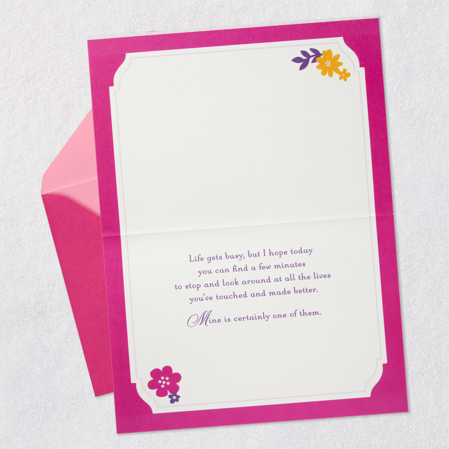 Purple Flower Frame on Lavender Mother's Day Card Open card with envelope image number 3