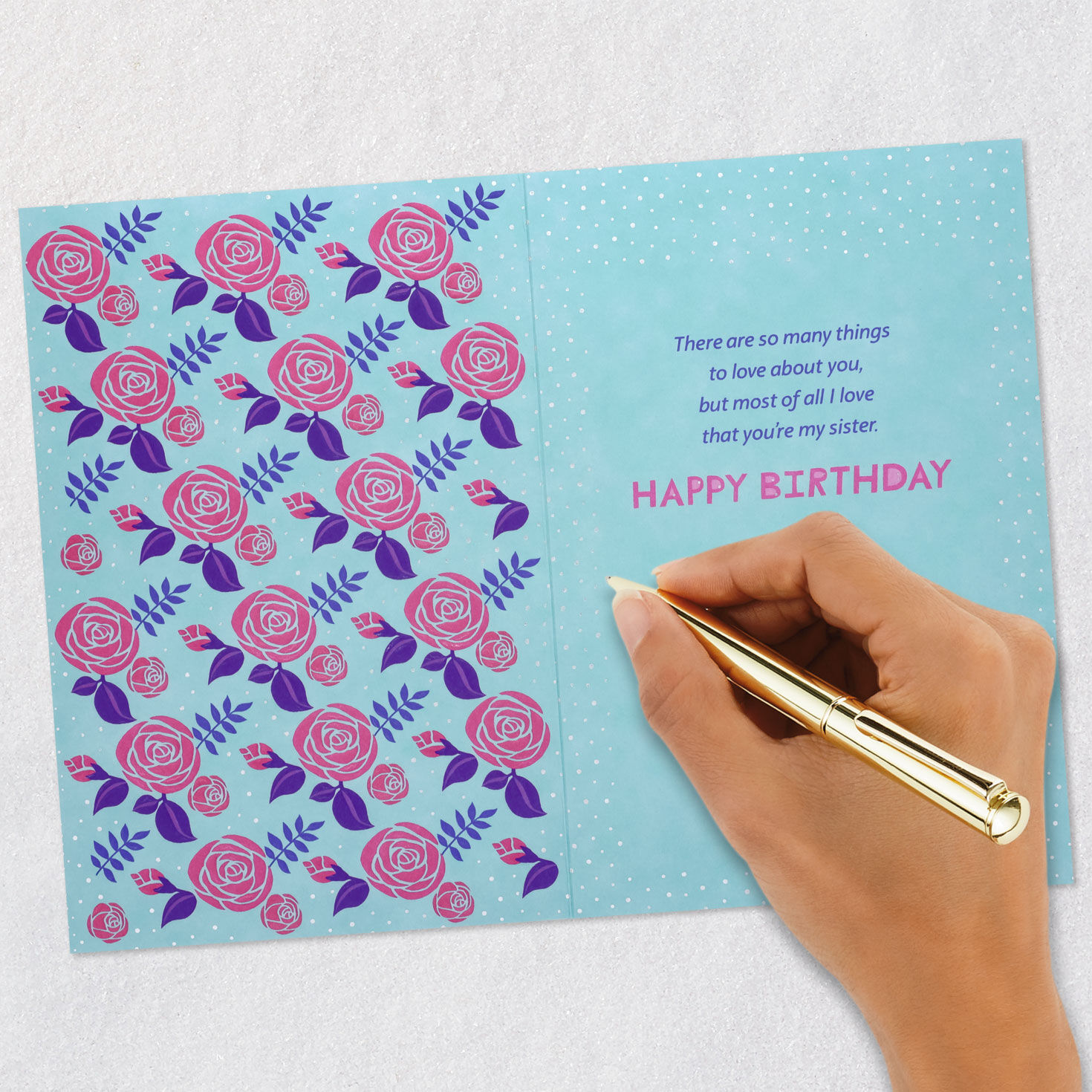 Pink Roses and Acrostic Poem Sister Birthday Card Signing card image number 6