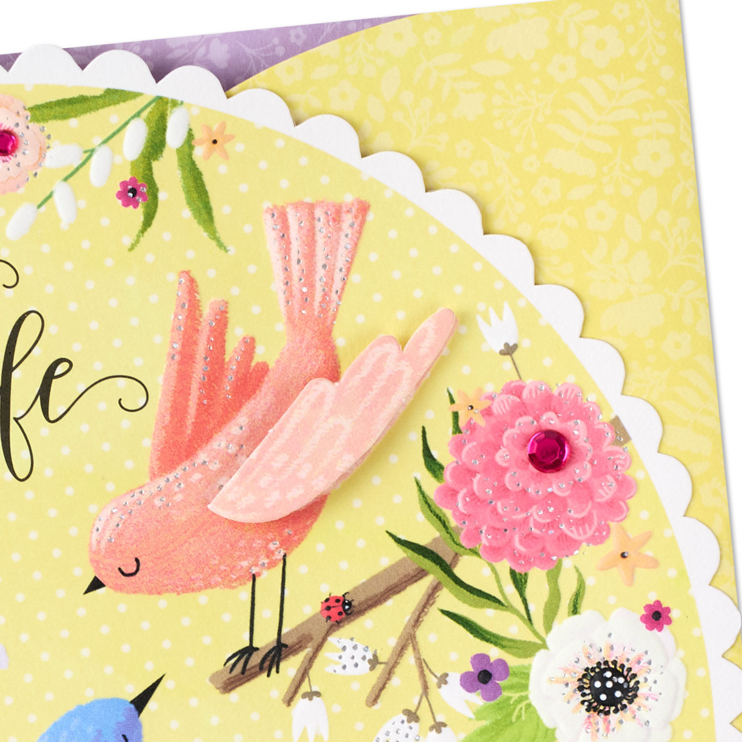 Lovebirds and Flowers Wife Mother's Day Card card front detail image number 6