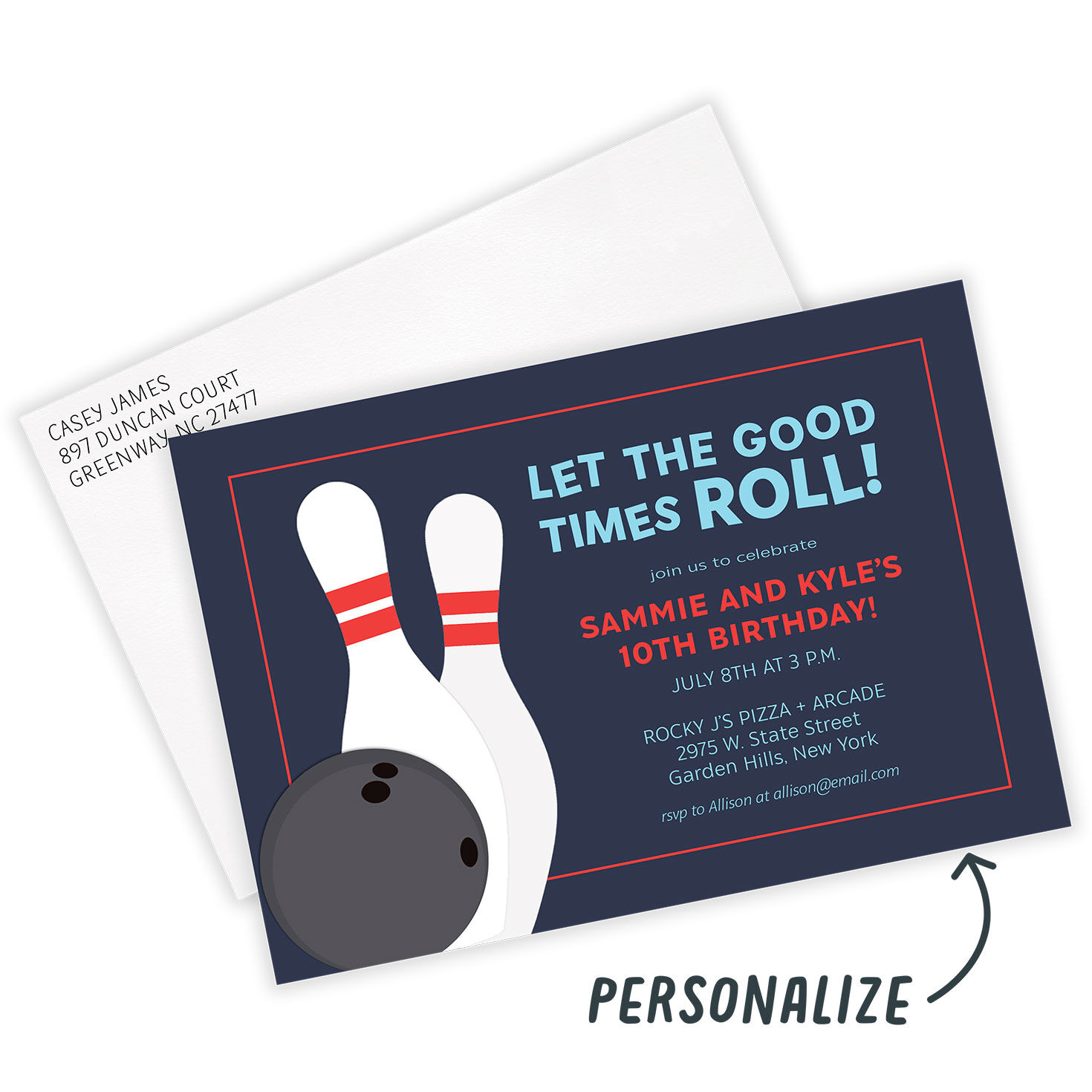 Let the Good Times Roll Bowling Party Invitation, , large image number 2