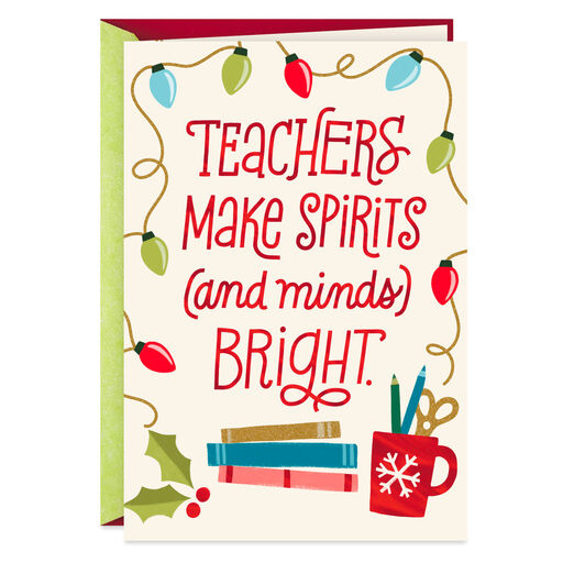 Bright Spirits and Minds Thank You Christmas Card for Teacher, 